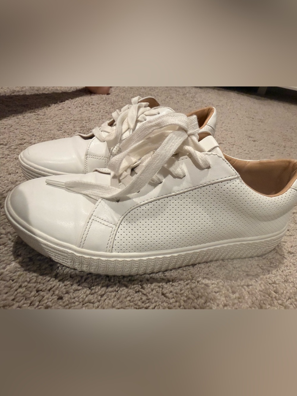 Steve Madden White Perforated Lace-Up Sneakers with Tan Lining